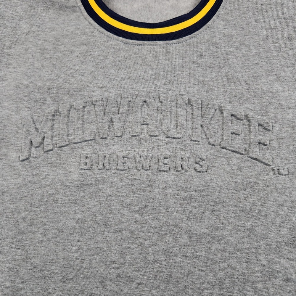 Milwaukee Brewers SGA Crewneck Sweater Mens‎ Medium Gray Embossed Pullover MLB